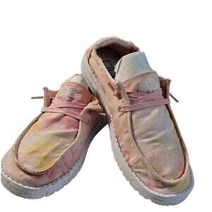 Wendy tie dye pink yellow hey dude sz 9 EUC casual comfort trending slip on